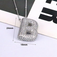 Zirconia Bubble Letter Pendant Necklace