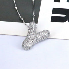 Zirconia Bubble Letter Pendant Necklace