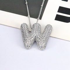 Zirconia Bubble Letter Pendant Necklace