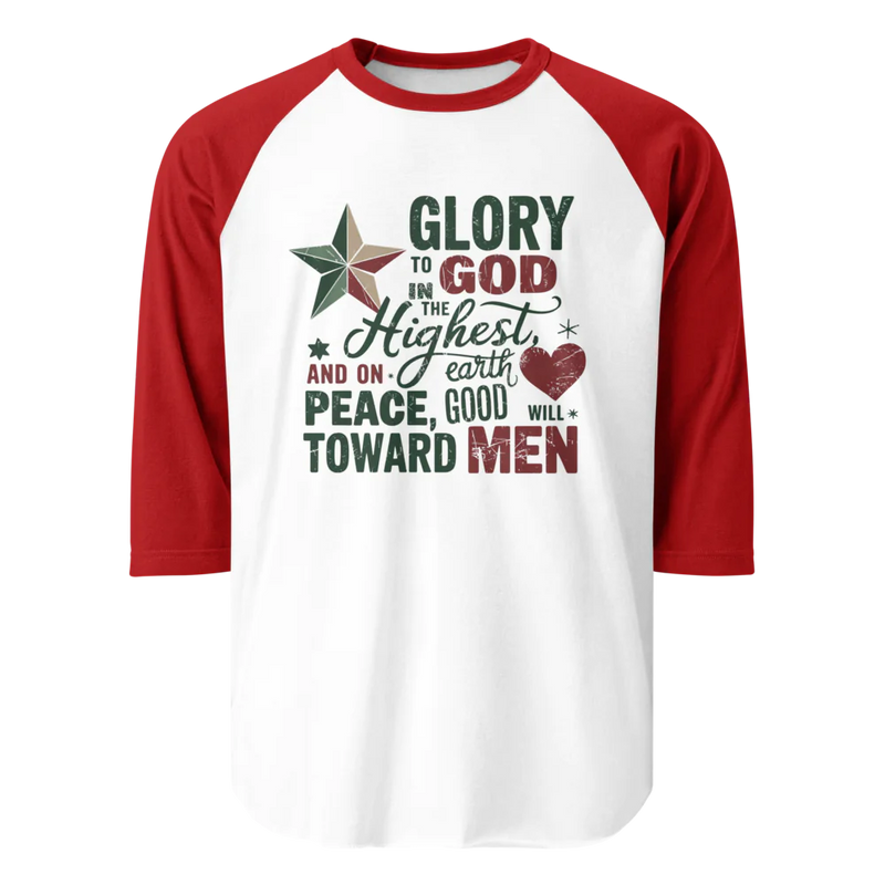 Glory to God Christmas Unisex 3/4 Sleeve Raglan Shirt | Tultex 245