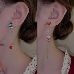 Moving Santa Claus or Snowflake Asymmetric Drop Earring