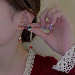 Moving Santa Claus or Snowflake Asymmetric Drop Earring