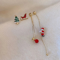 Moving Santa Claus or Snowflake Asymmetric Drop Earring