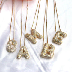 Zirconia Bubble Letter Pendant Necklace