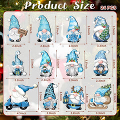 24 PCs Christmas Gnome Wooden Hanging Ornaments