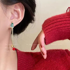 Moving Santa Claus or Snowflake Asymmetric Drop Earring