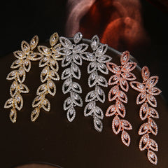 Long Leaves Zircon Earrings Female Aesthetic