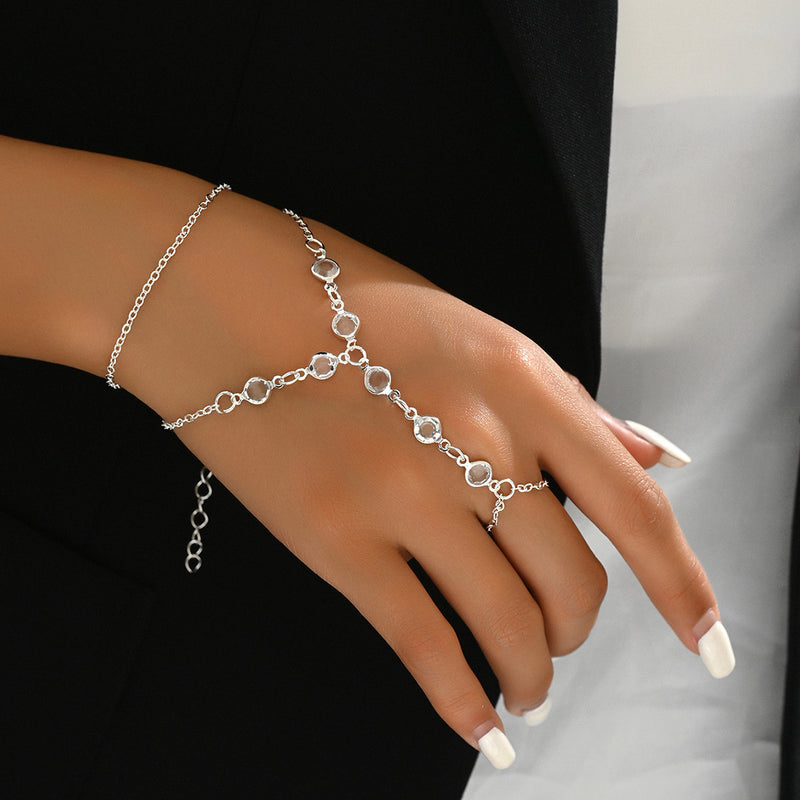 Crystal minimalist wrist flower ring/bracelet set