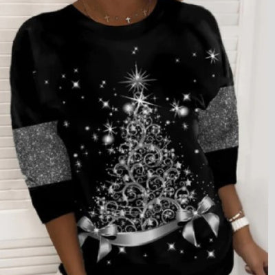 Christmas Tree Print Casual Loose Top