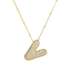 Zirconia Bubble Letter Pendant Necklace