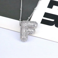 Zirconia Bubble Letter Pendant Necklace