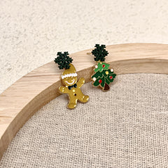 Christmas Tree Stud Earrings For Women Biscuit Man Figures Asymmetric