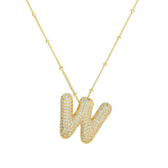 Zirconia Bubble Letter Pendant Necklace