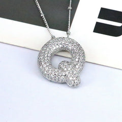 Zirconia Bubble Letter Pendant Necklace