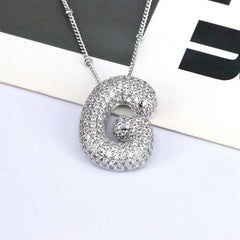 Zirconia Bubble Letter Pendant Necklace