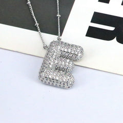 Zirconia Bubble Letter Pendant Necklace