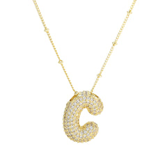 Zirconia Bubble Letter Pendant Necklace