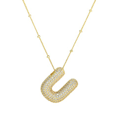 Zirconia Bubble Letter Pendant Necklace