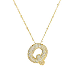 Zirconia Bubble Letter Pendant Necklace