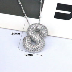 Zirconia Bubble Letter Pendant Necklace