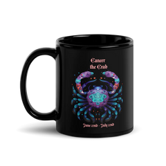 RAYA / Zodiac Cancer Pink Rose Black Glossy mug