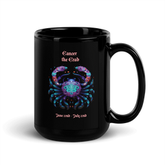 RAYA / Zodiac Cancer Pink Rose Black Glossy mug