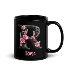 RAYA / Zodiac Cancer Pink Rose Black Glossy mug