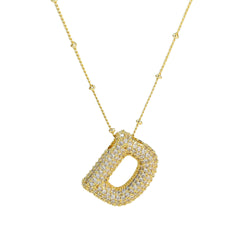 Zirconia Bubble Letter Pendant Necklace