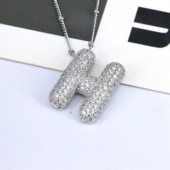 Zirconia Bubble Letter Pendant Necklace