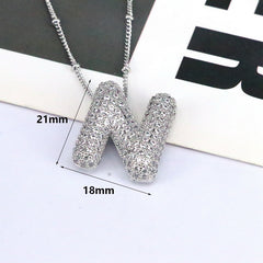 Zirconia Bubble Letter Pendant Necklace