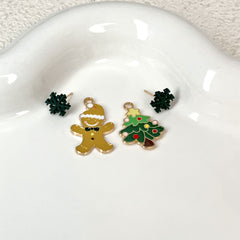 Christmas Tree Stud Earrings For Women Biscuit Man Figures Asymmetric