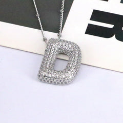 Zirconia Bubble Letter Pendant Necklace