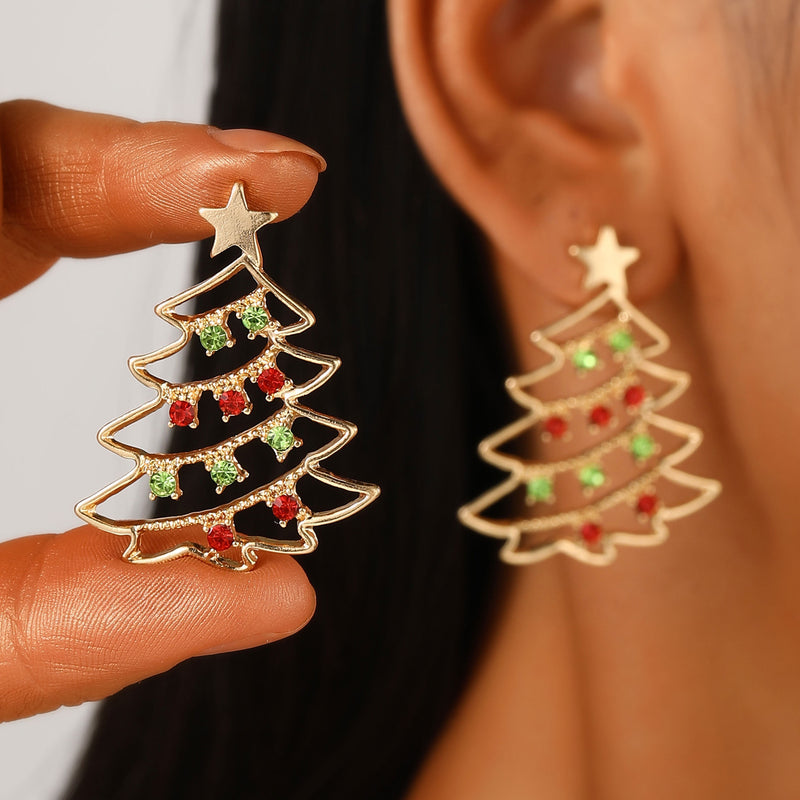 Open Christmas Tree Colorful Zirconia Christmas Tree Earrings