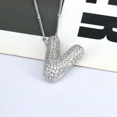 Zirconia Bubble Letter Pendant Necklace