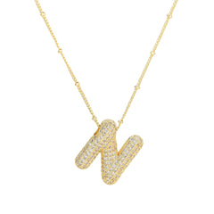 Zirconia Bubble Letter Pendant Necklace