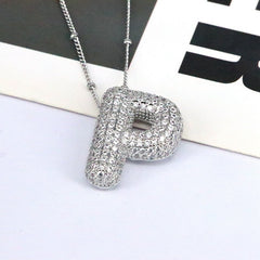 Zirconia Bubble Letter Pendant Necklace