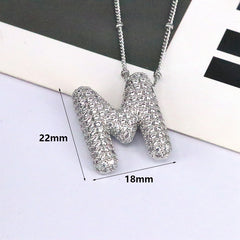 Zirconia Bubble Letter Pendant Necklace