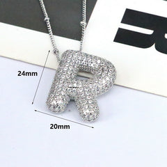 Zirconia Bubble Letter Pendant Necklace