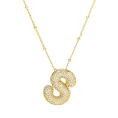 Zirconia Bubble Letter Pendant Necklace