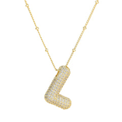 Zirconia Bubble Letter Pendant Necklace