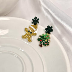 Christmas Tree Stud Earrings For Women Biscuit Man Figures Asymmetric