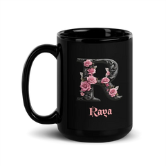 RAYA / Zodiac Cancer Pink Rose Black Glossy mug