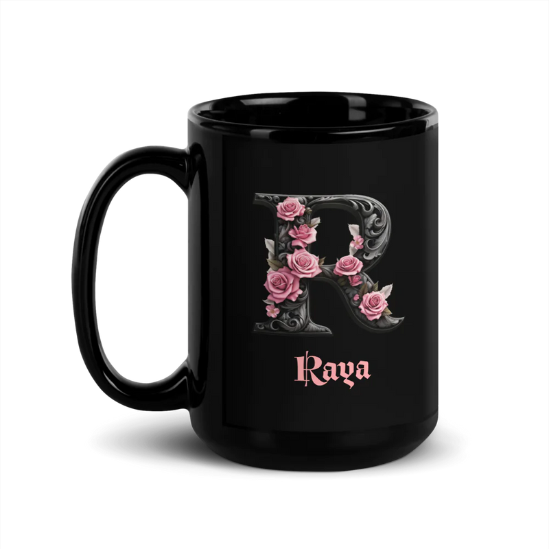 RAYA / Zodiac Cancer Pink Rose Black Glossy mug